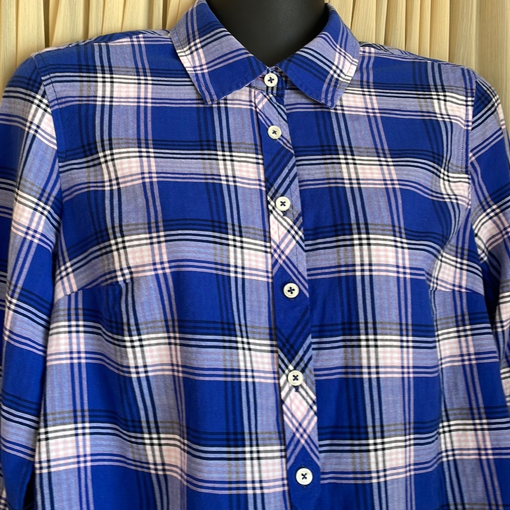 Talbots Small Petite Button Down  Blouse Blue Plaid 💙